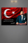 Mustafa Kemal Atatürk Tablosu , "Vatanını En Çok Seven Görevini En İyi Yapandır." Cam Tablo HMDS0114
