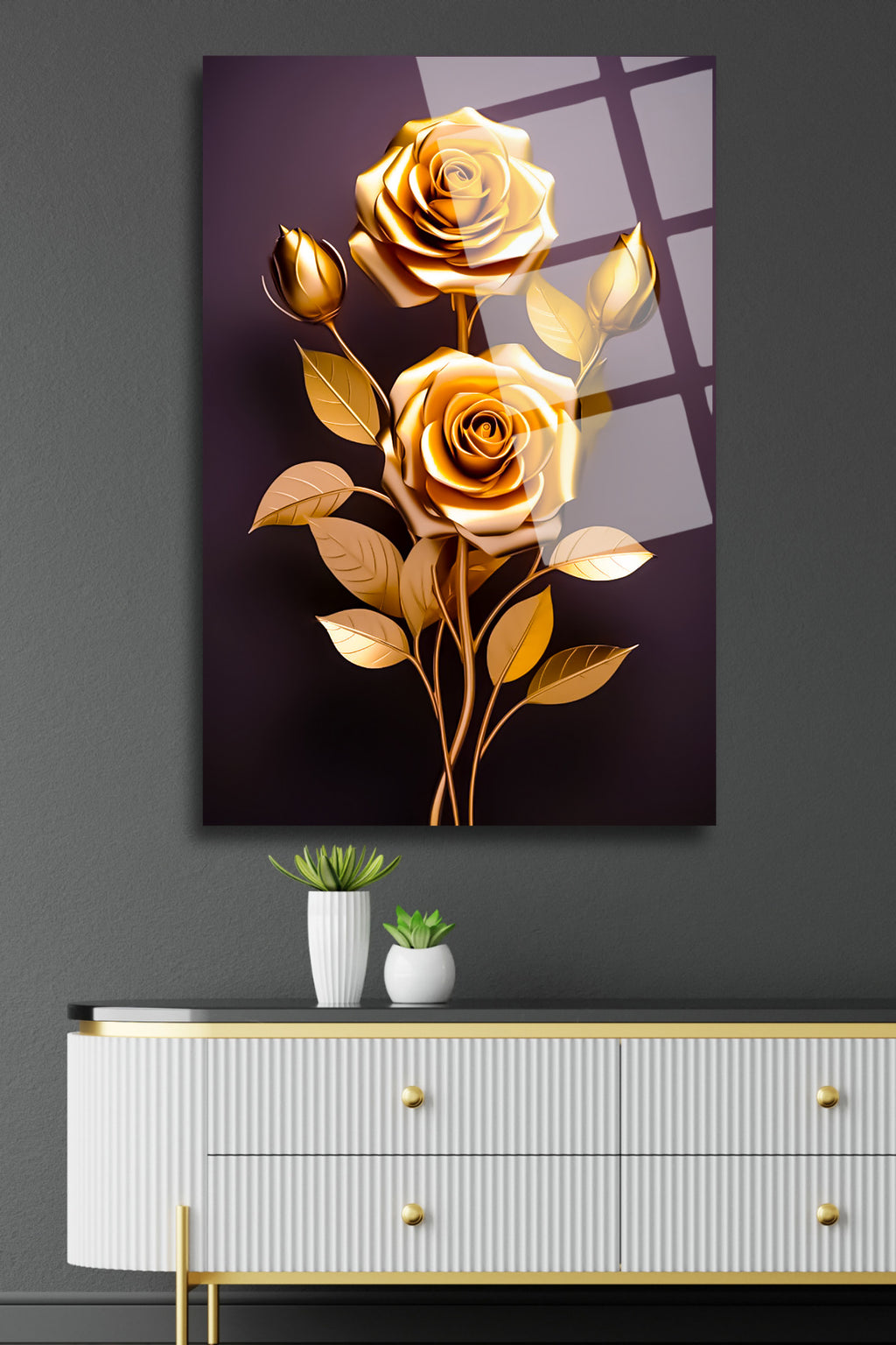 Golden Rose, Güller, Çiçekler Cam Tablo 164 - 45 x 65