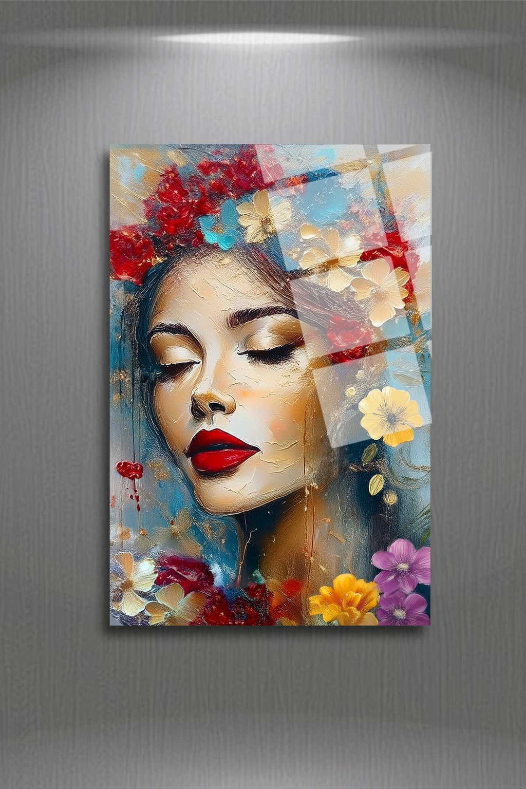 Kadın ve Çiçek Tablosu, Kırılmaya Dayanıklı Cam Tablo 264 - 30 x 45