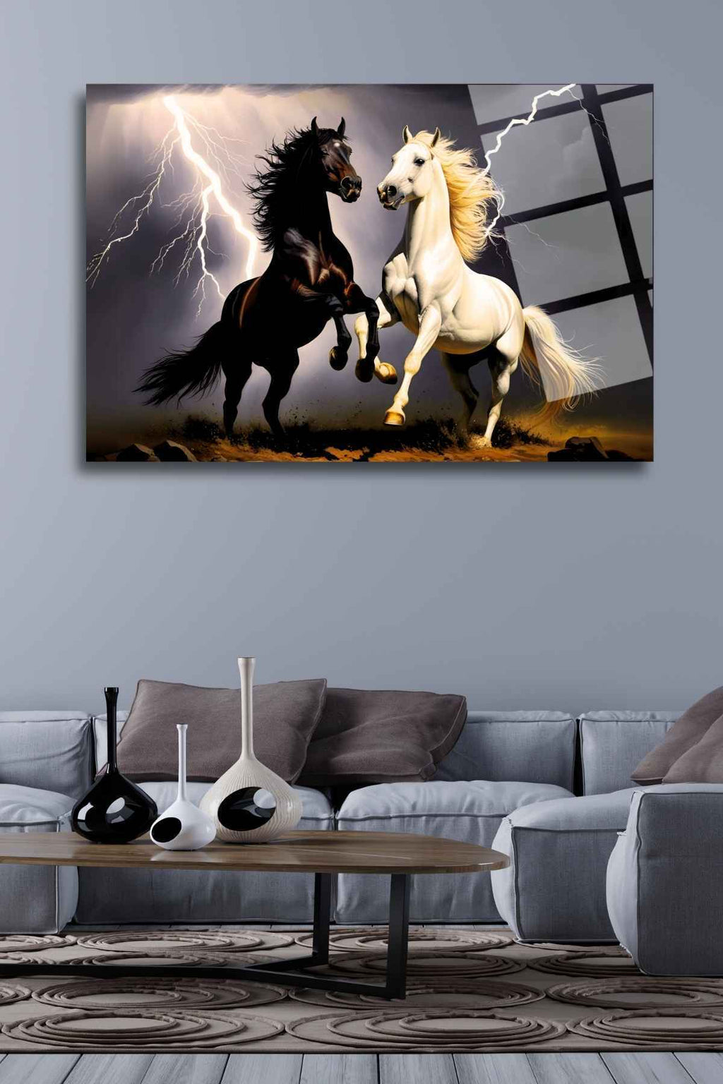 Şimşekler ve Atlar Tablosu , Kırılmaya Dayanıklı Cam Tablo 251 - 45 x 65