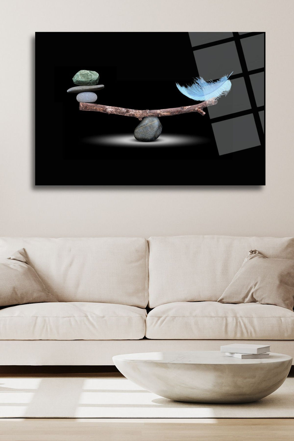 Denge "Taş ve Tüy " Cam Tablo 37 - 45 x 65