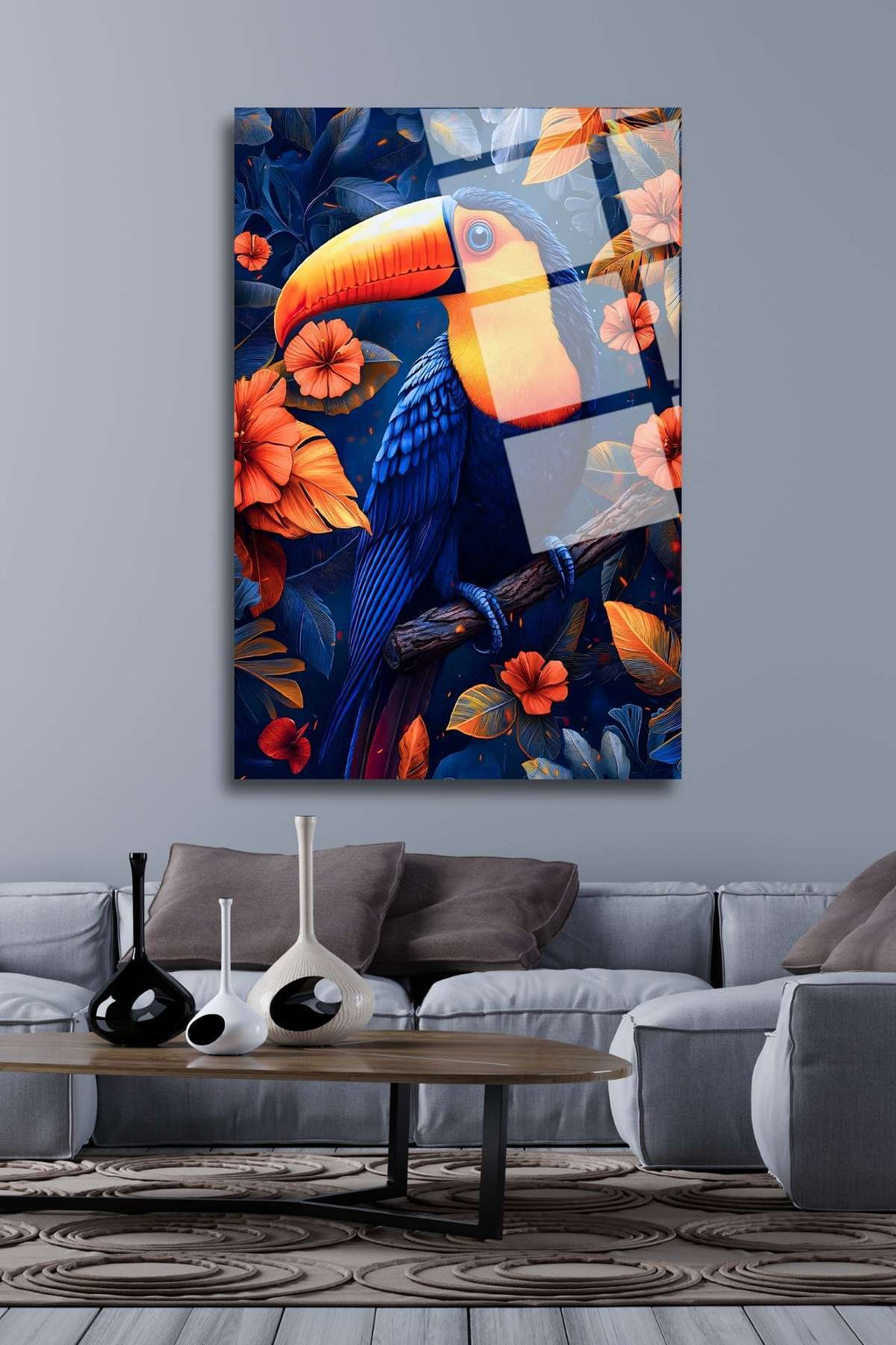 Papağan, Tukan Kuşu, Cam Tablo 234 - 45 x 65