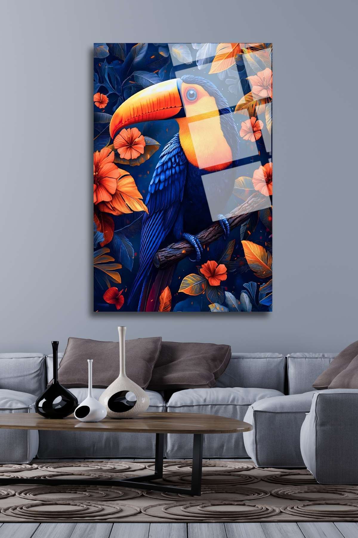 Papağan, Tukan Kuşu, Cam Tablo 234 - 45 x 65