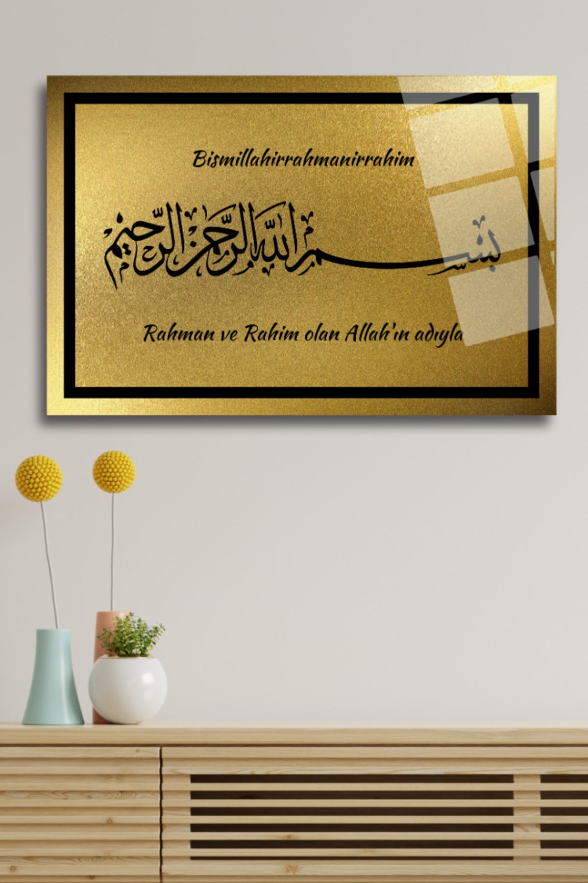 Besmele, İslami Cam Tablo 172 - 30 x 45
