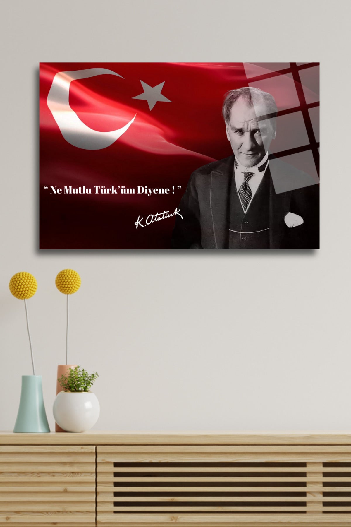 Mustafa Kemal Atatürk " Ne Mutlu Türk'üm Diyene " Cam Tablo 143