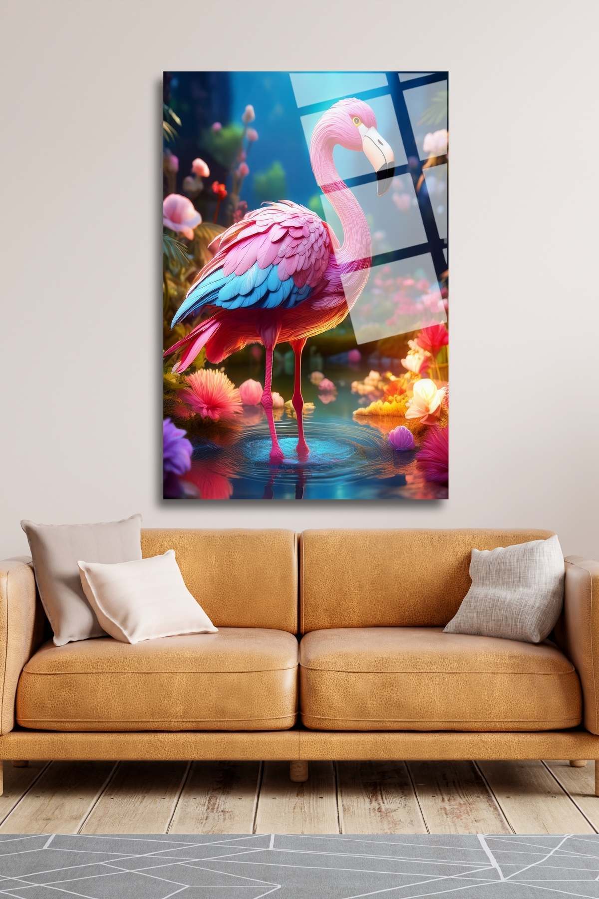 Flamingo Tablosu, Kırılmaya Dayanıklı, Cam Tablo 247 - 60 x 90