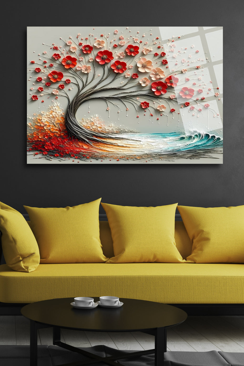 Çiçek Açan Ağaç Modern Cam Tablo 81 - 30 x 45