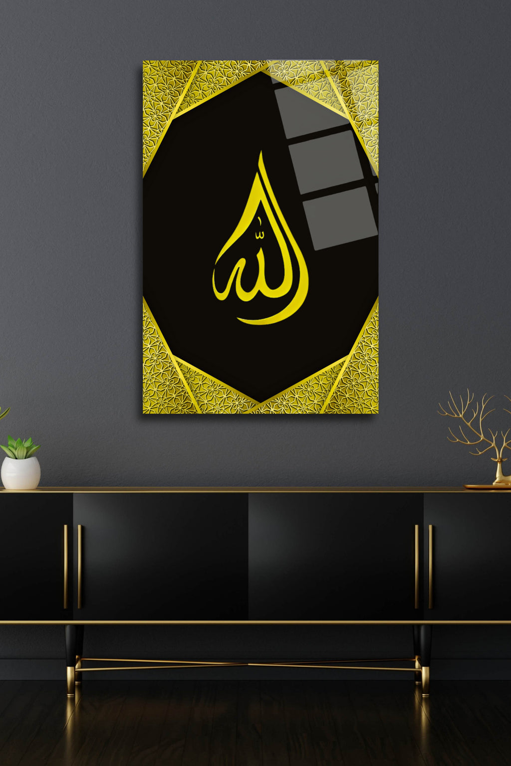 Su Damlası " Allah " Yazılı Cam Tablo 129 - 45 x 65
