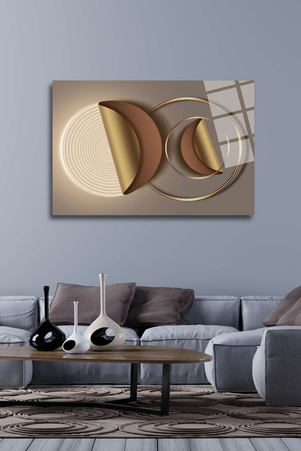 Altın Çember ve Daire Modern Cam Tablo 400 - 45 x 65