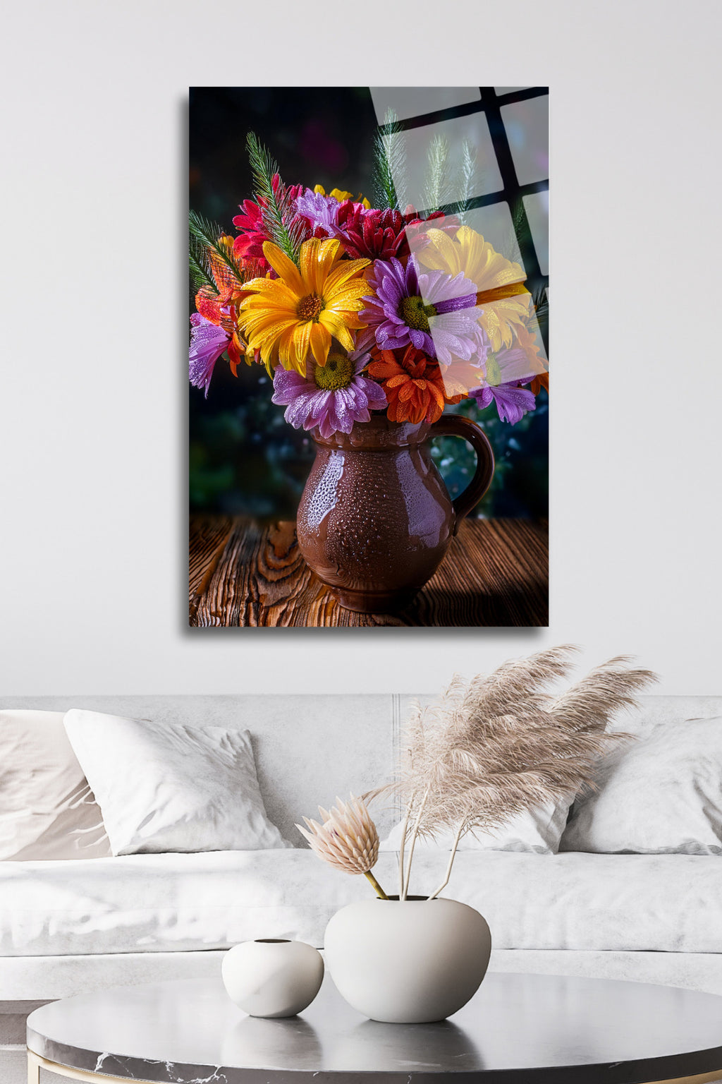 Papatyalar, Saksıda Çiçekler, Cam Tablo 142 - 60 x 90