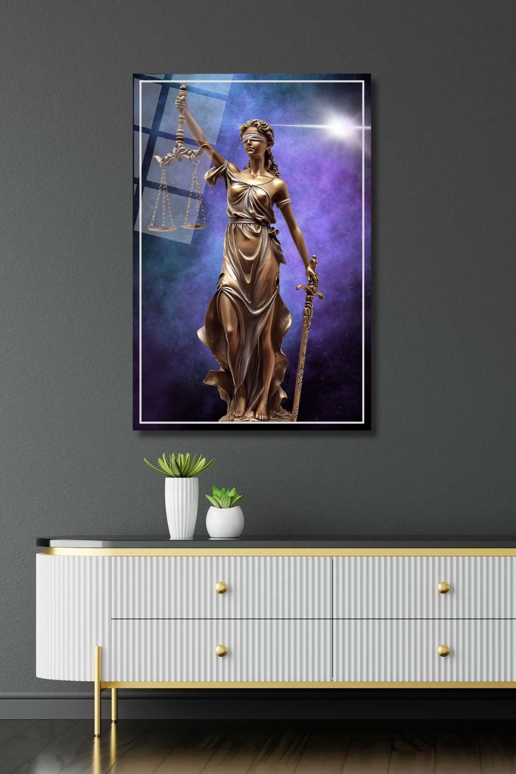 Adalet Heykeli, Adalet Terazisi, Themis Cam Tablo 360 - 60 x 90