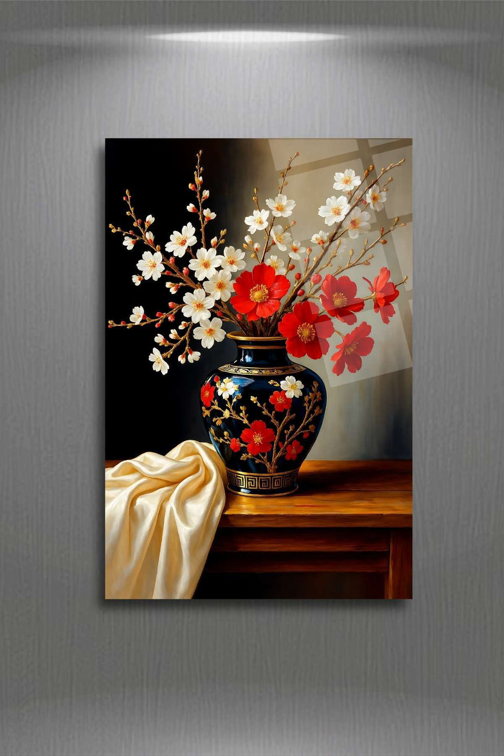 Kırmızı Beyaz Çiçekler Cam Tablo 362 - 30 x 45