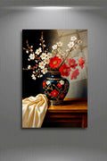 Kırmızı Beyaz Çiçekler Cam Tablo 362 - 30 x 45