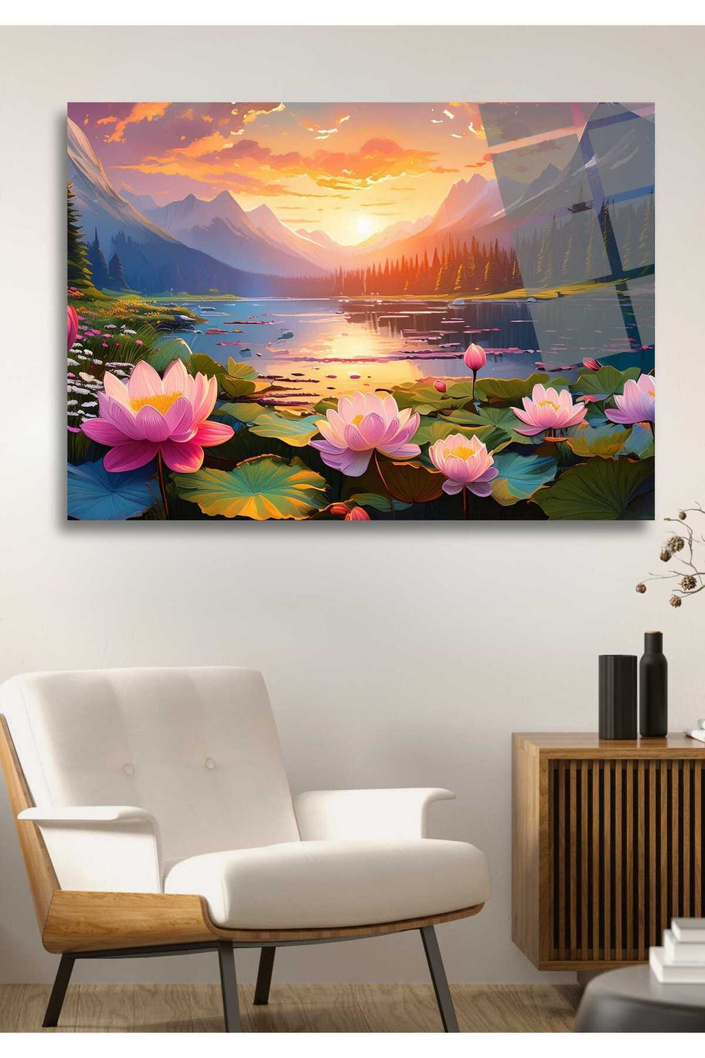 Lotus Çiçeği, Nilüfer Çiçeği, Cam Tablo HMDS0064