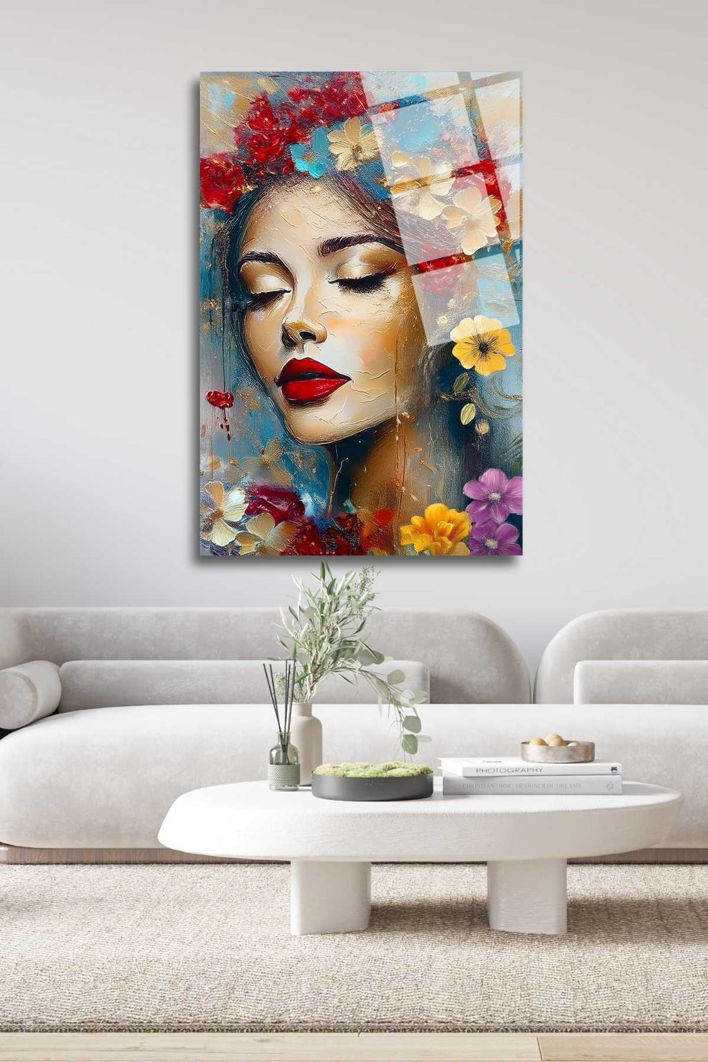Kadın ve Çiçek Tablosu, Kırılmaya Dayanıklı Cam Tablo 264 - 45 x 65