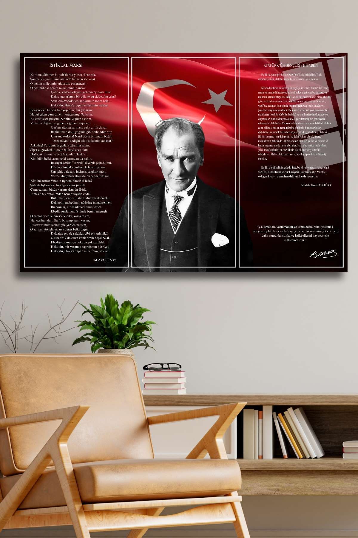 Atatürk, Gençliğe Hitabe, İstiklal Marşı Cam Tablo HMDS0341