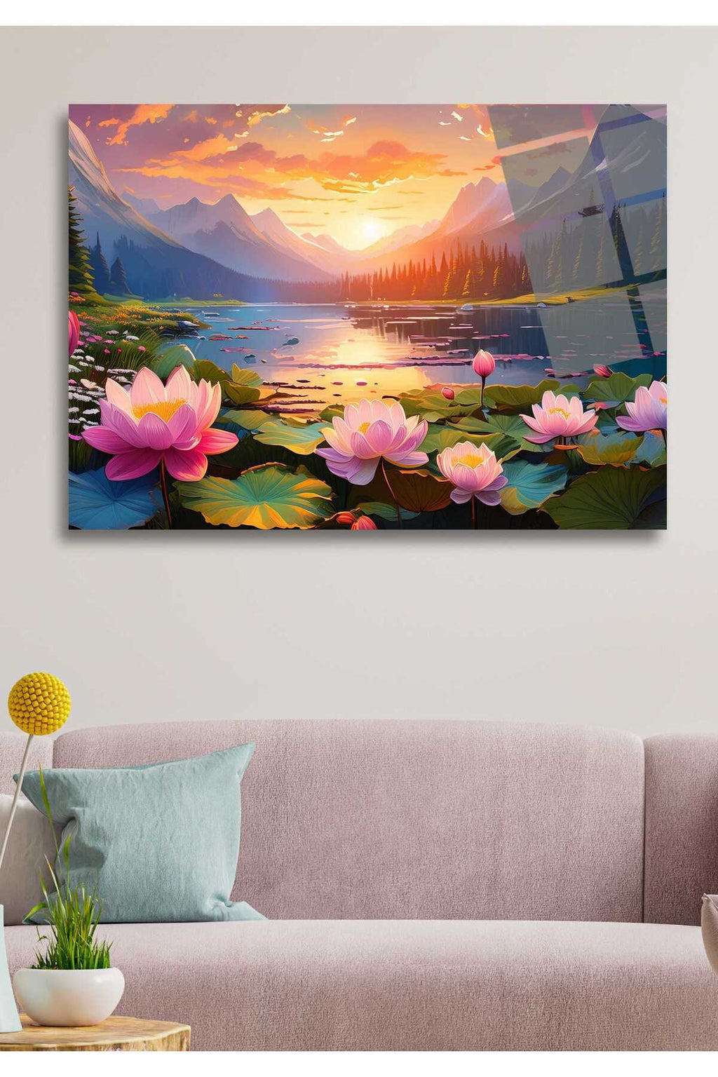 Lotus Çiçeği, Nilüfer Çiçeği, Cam Tablo 64 - 60 x 90