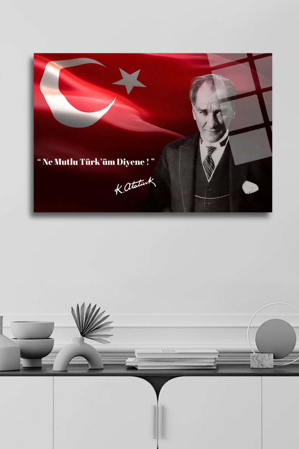 Mustafa Kemal Atatürk " Ne Mutlu Türk'üm Diyene " Cam Tablo 143 - 30 x 45