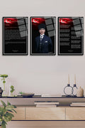 Atatürk, İstiklal Marşı, Gençliğe Hitabe 3'lü Set Cam Tablo 121 - 30 x 45