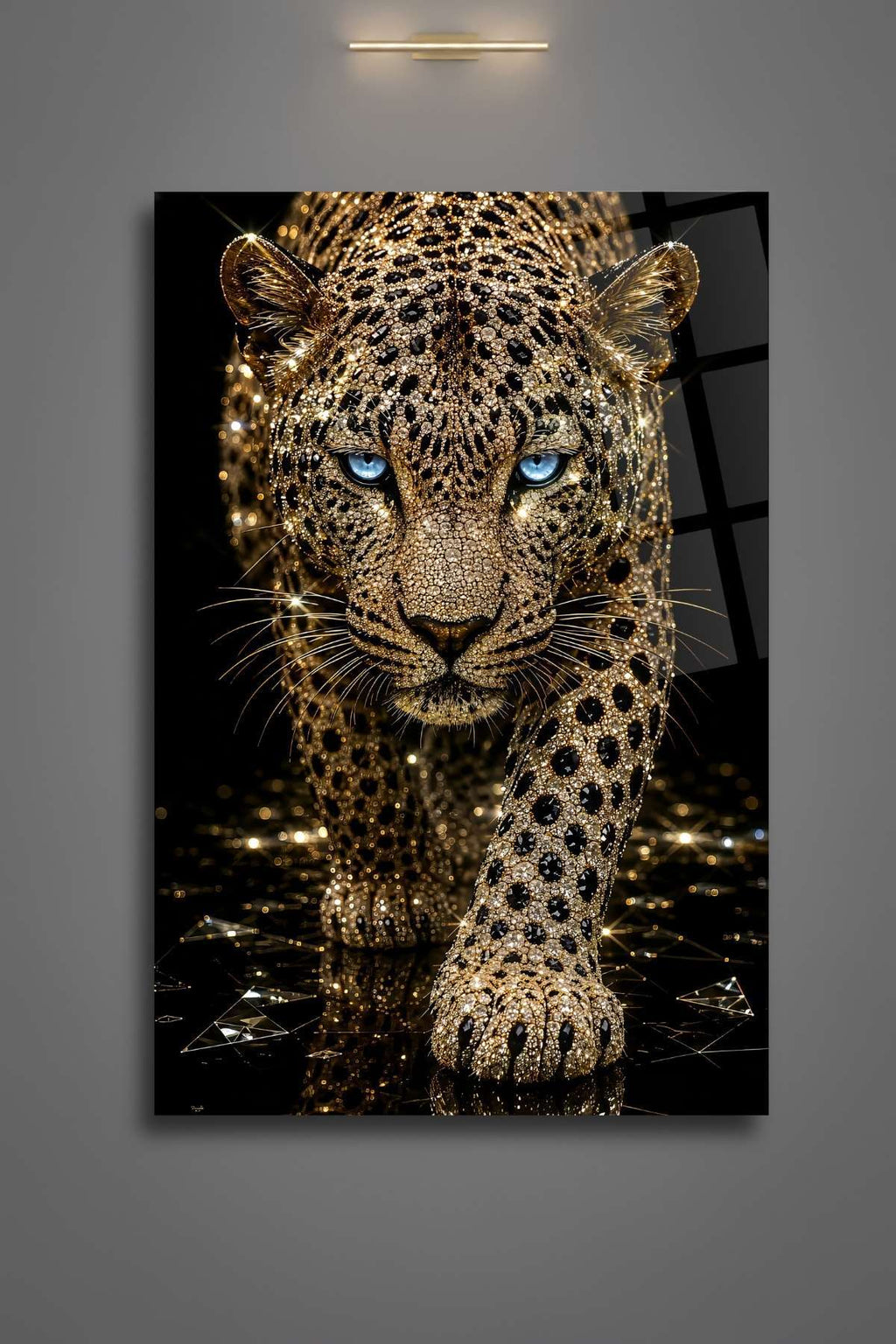 Pırlanta Desenli Leopar Tablosu, Kırılmaya Dayanıklı Cam Tablo 477 - 30 x 45
