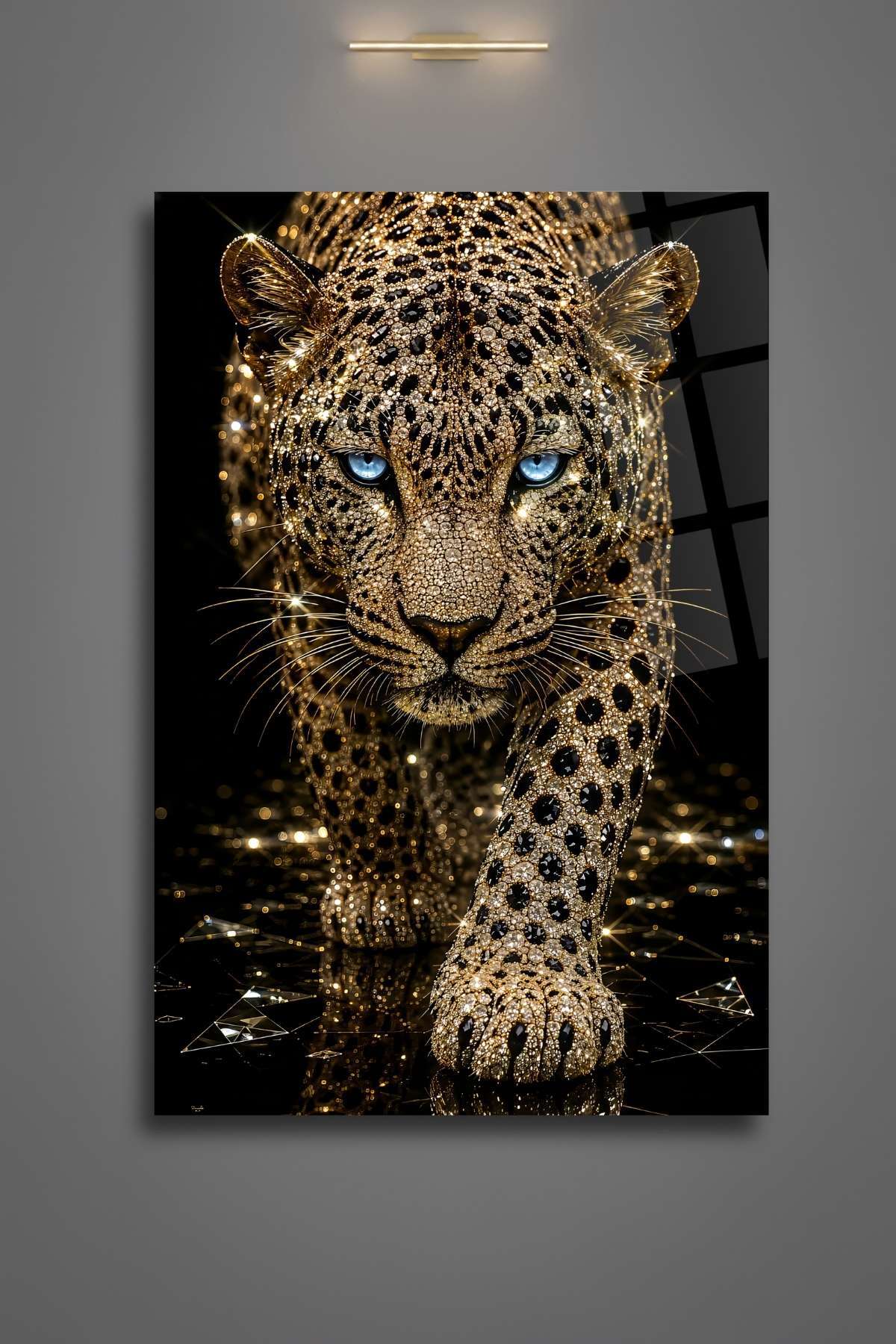 Pırlanta Desenli Leopar Tablosu, Kırılmaya Dayanıklı Cam Tablo 477 - 30 x 45