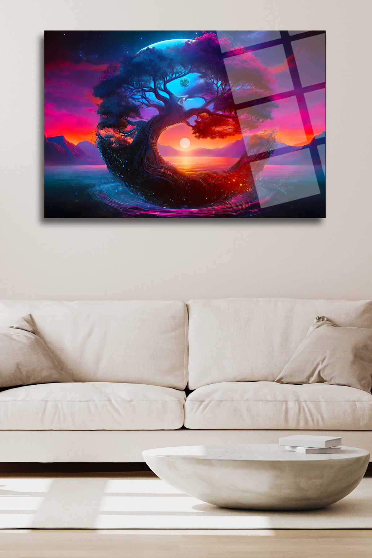 Yinyang Dünya ve Güneş Cam Tablo 7 - 45 x 65