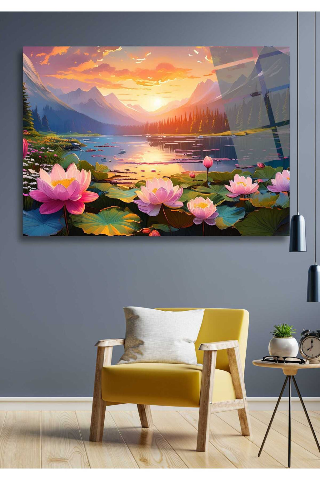 Lotus Çiçeği, Nilüfer Çiçeği, Cam Tablo 64 - 45 x 65