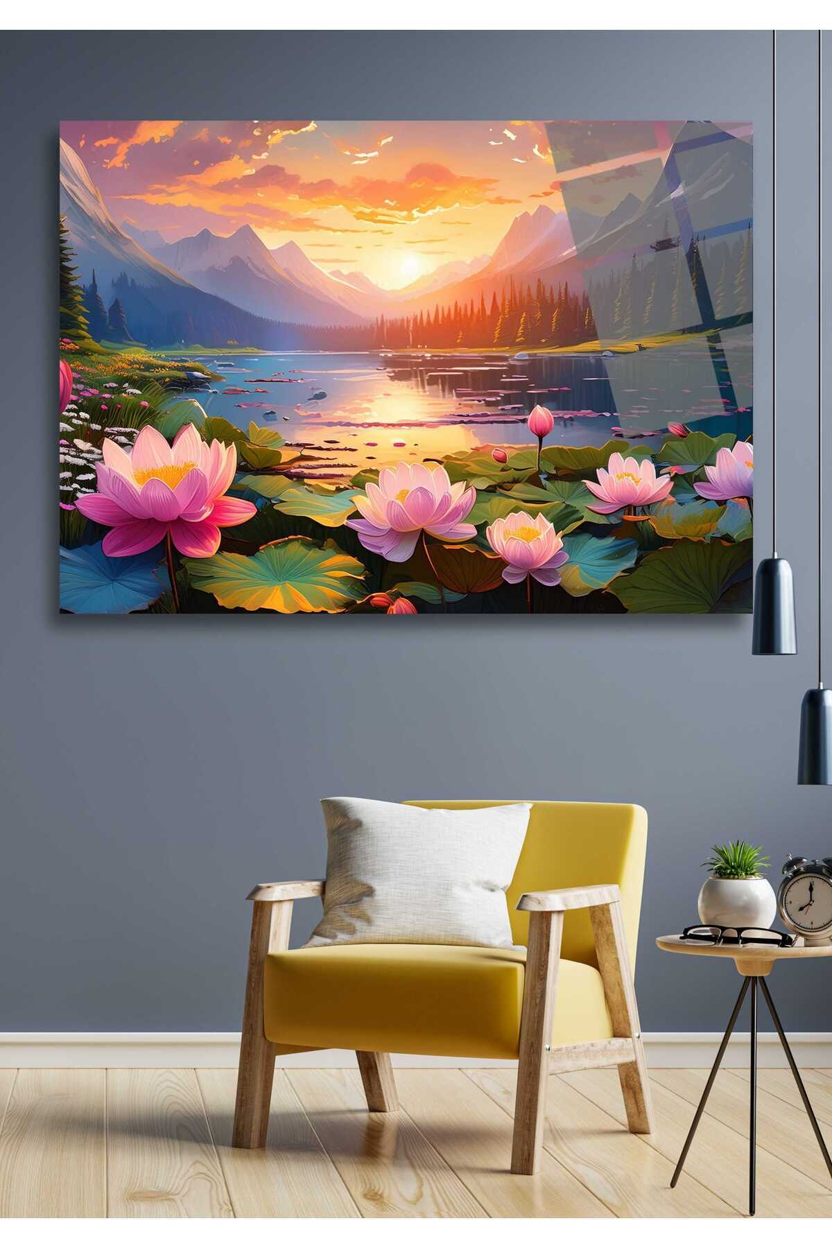 Lotus Çiçeği, Nilüfer Çiçeği, Cam Tablo 64 - 45 x 65