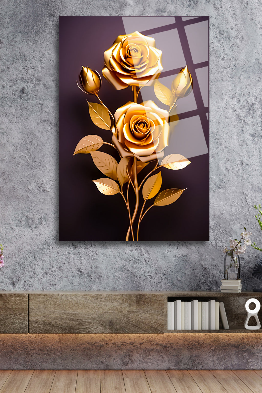 Golden Rose, Güller, Çiçekler Cam Tablo 164 - 30 x 45
