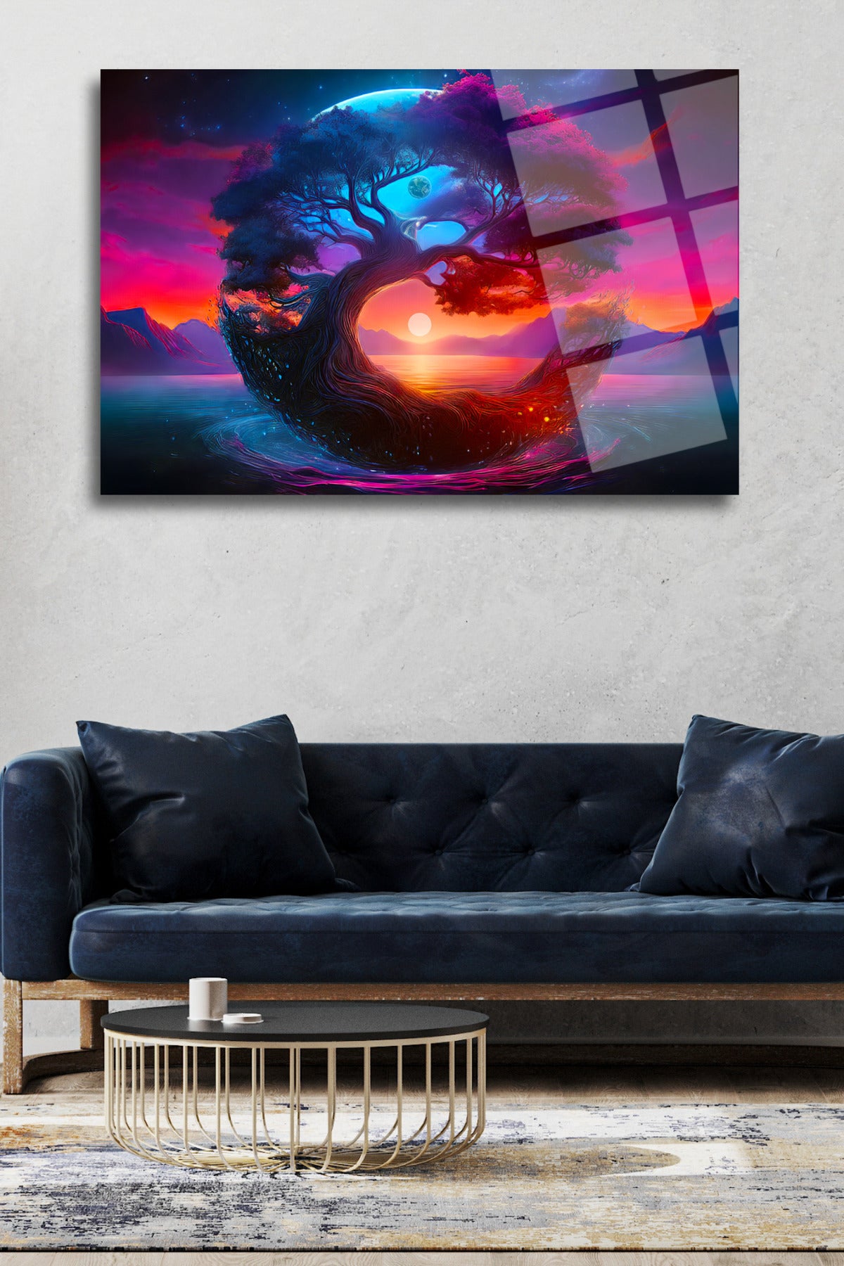 Yinyang Dünya ve Güneş Cam Tablo 7 - 60 x 90