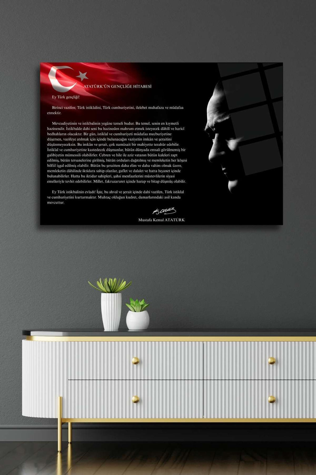Atatürk'ün Gençliğe Hitabesi Cam Tablo 329 - 60 x 90