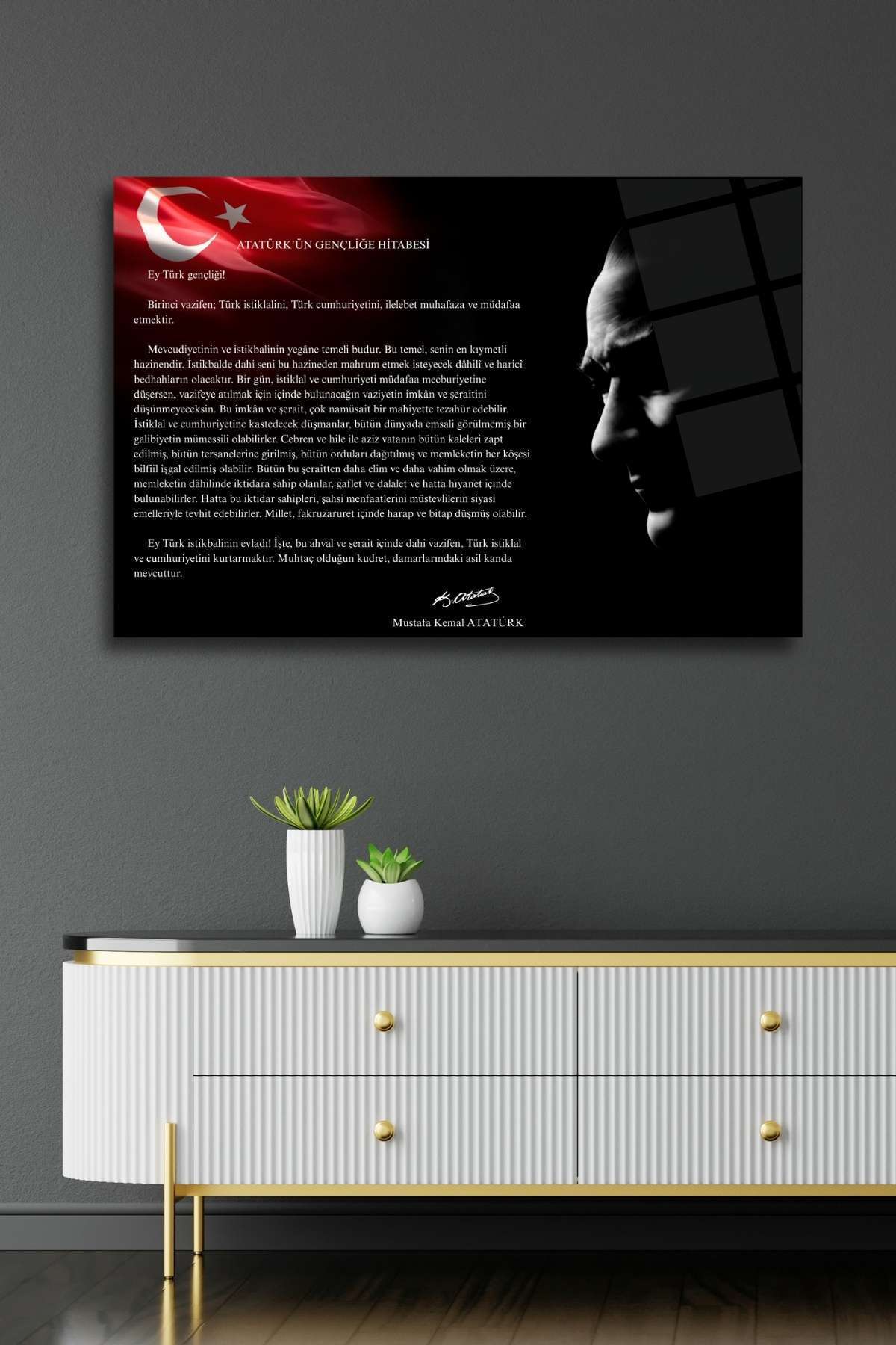 Atatürk'ün Gençliğe Hitabesi Cam Tablo 329 - 60 x 90